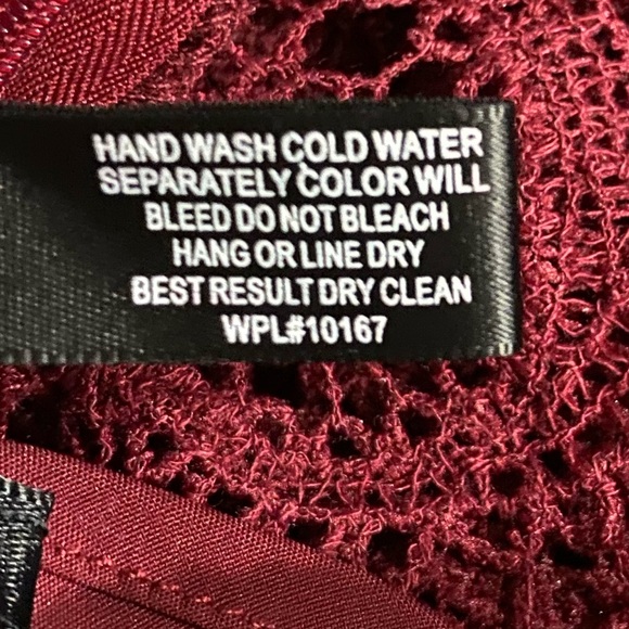 Aqua NWT Lace Button Front Long Sleeve Mock Neck Mini Dress Burgundy Medium New - Picture 11 of 12